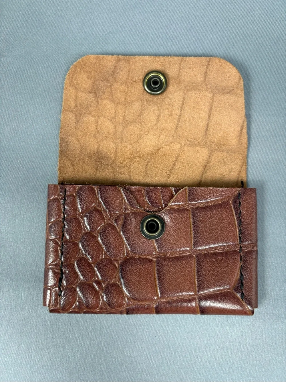 Vintage Brown Croc Embossed Leather Coin Purse Card Holder